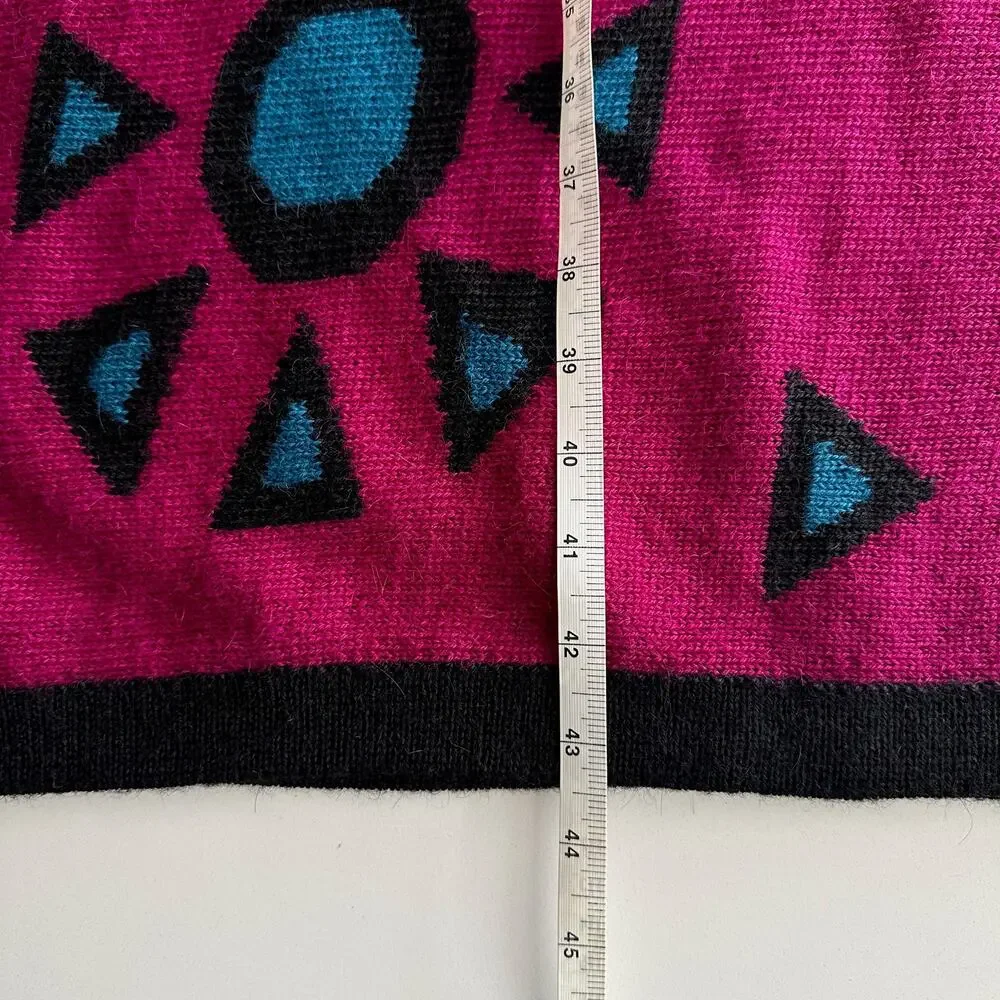 Origin Alpaca Bright‎ South American Graphic Pink Teal Knit Ruana Poncho Wrap OS